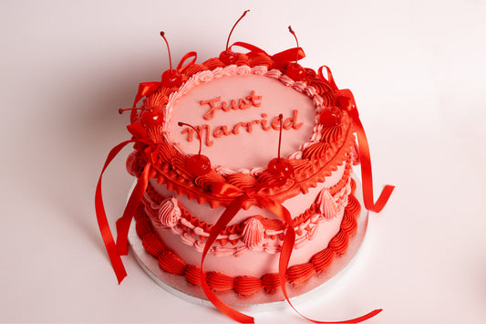 Just Married Vintage Bows & Cherries Wedding Cake