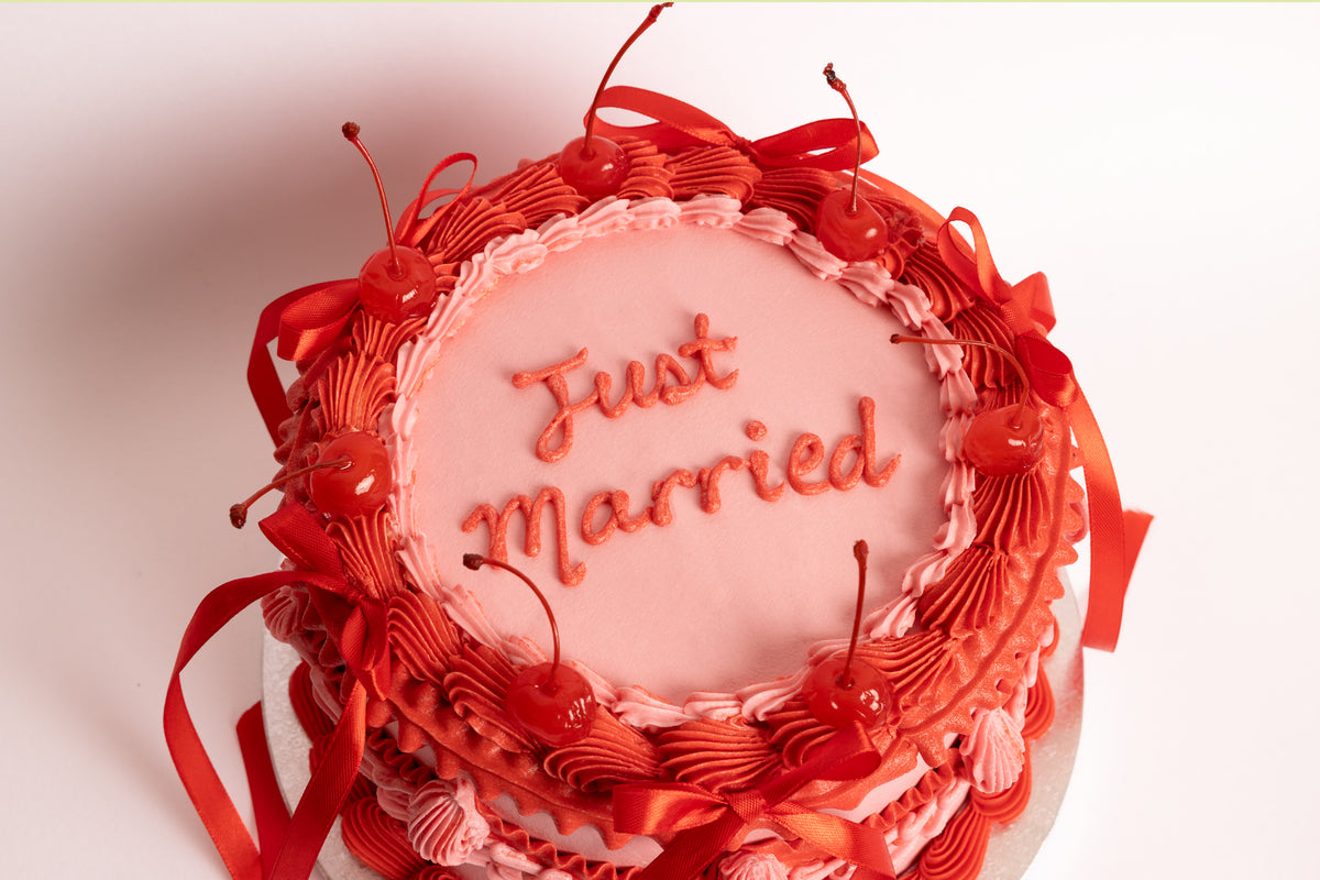 Just Married Vintage Bows & Cherries Wedding Cake