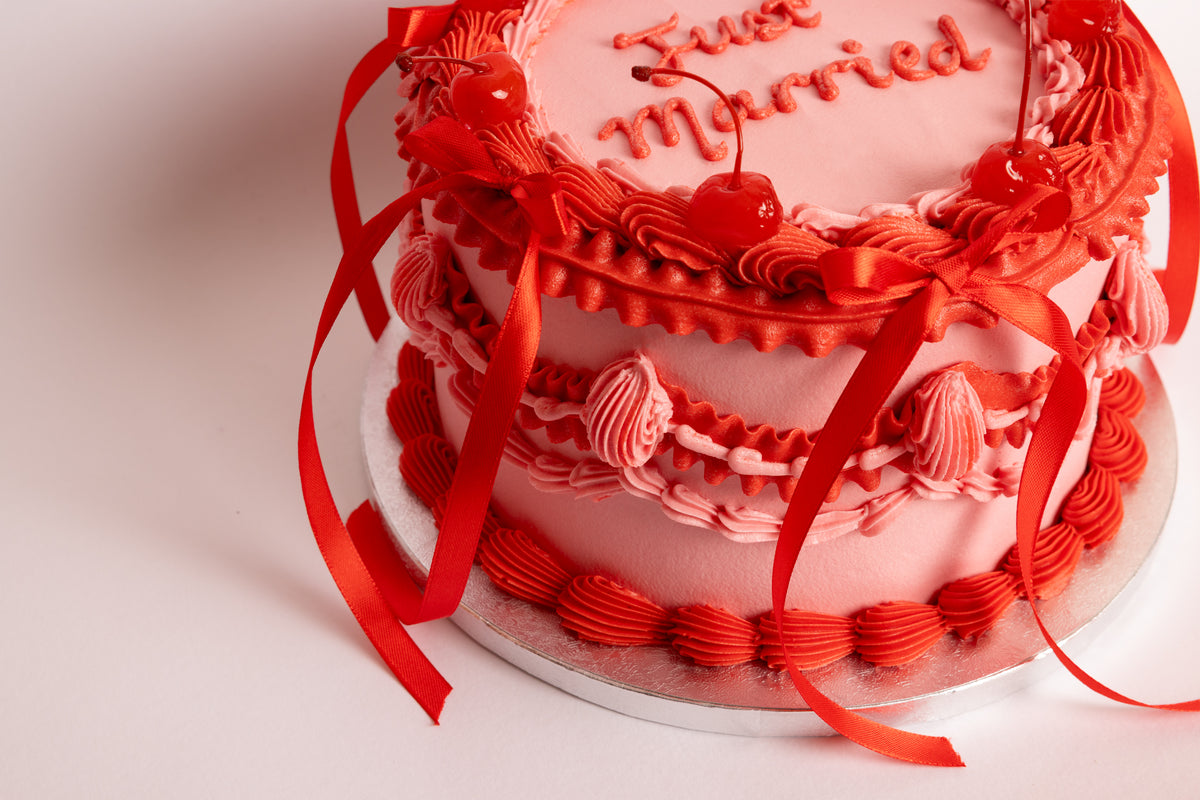 Just Married Vintage Bows & Cherries Wedding Cake
