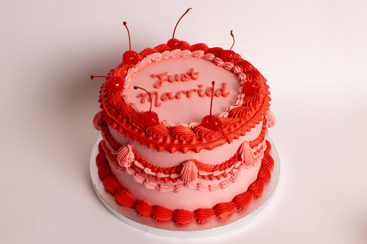 Just Married Vintage Cherries Wedding Cake