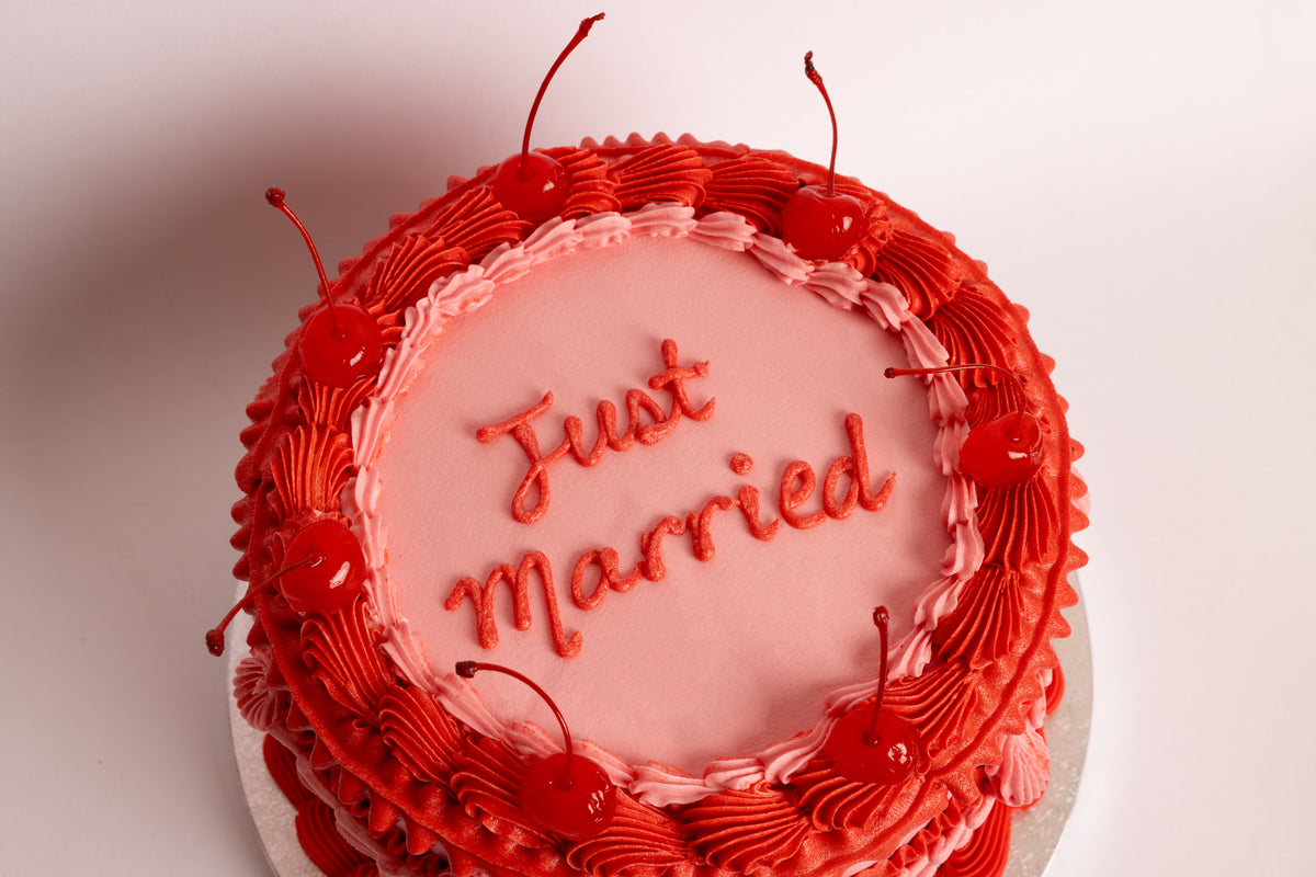 Just Married Vintage Cherries Wedding Cake