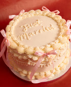 Pink Bows Just Married Cake