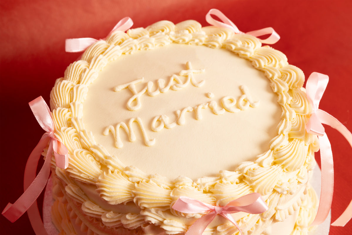Pink Bows Just Married Cake