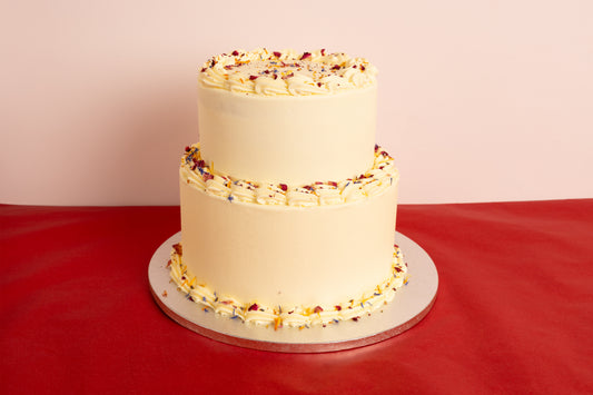 2 Tier Edible Flowers Wedding Cake