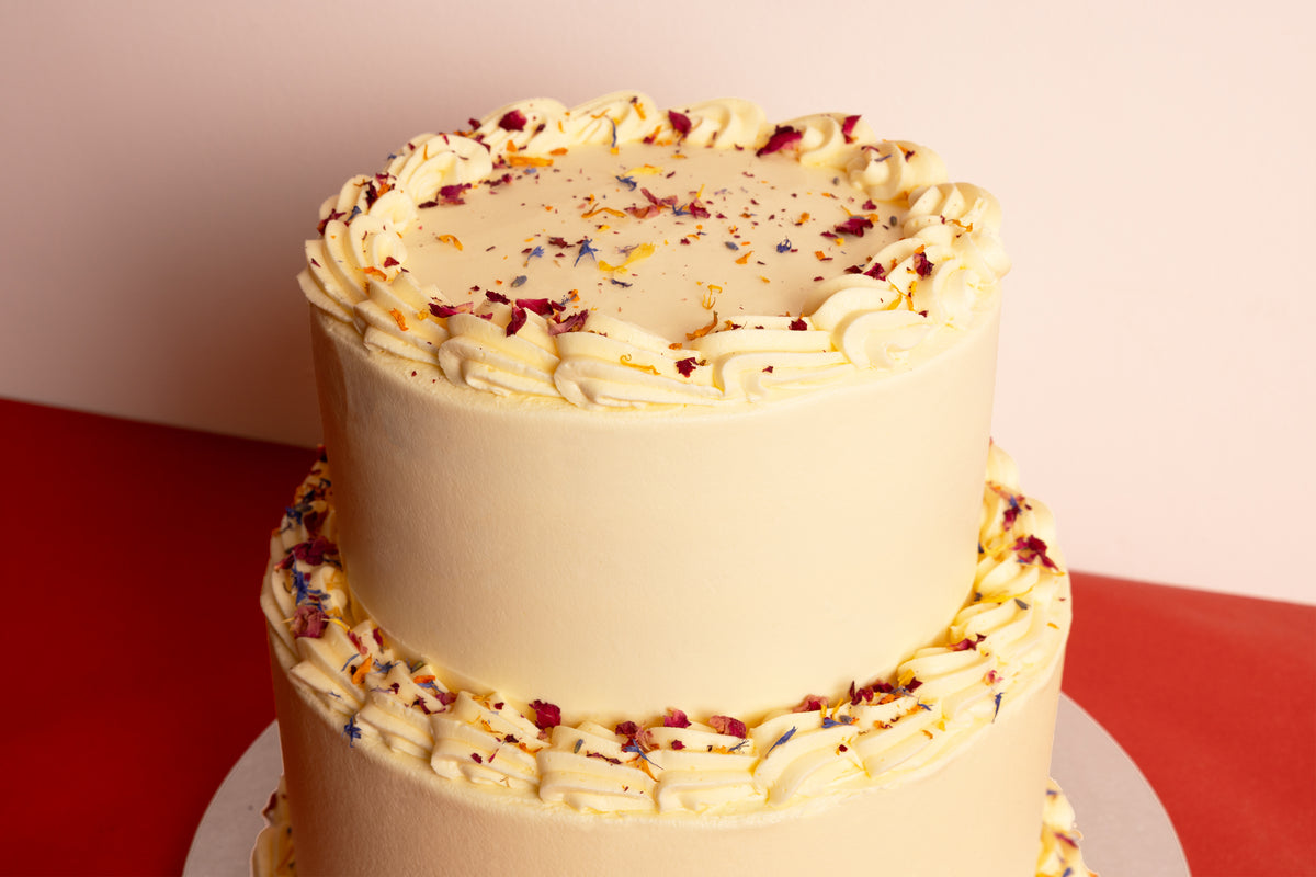 2 Tier Edible Flowers Wedding Cake