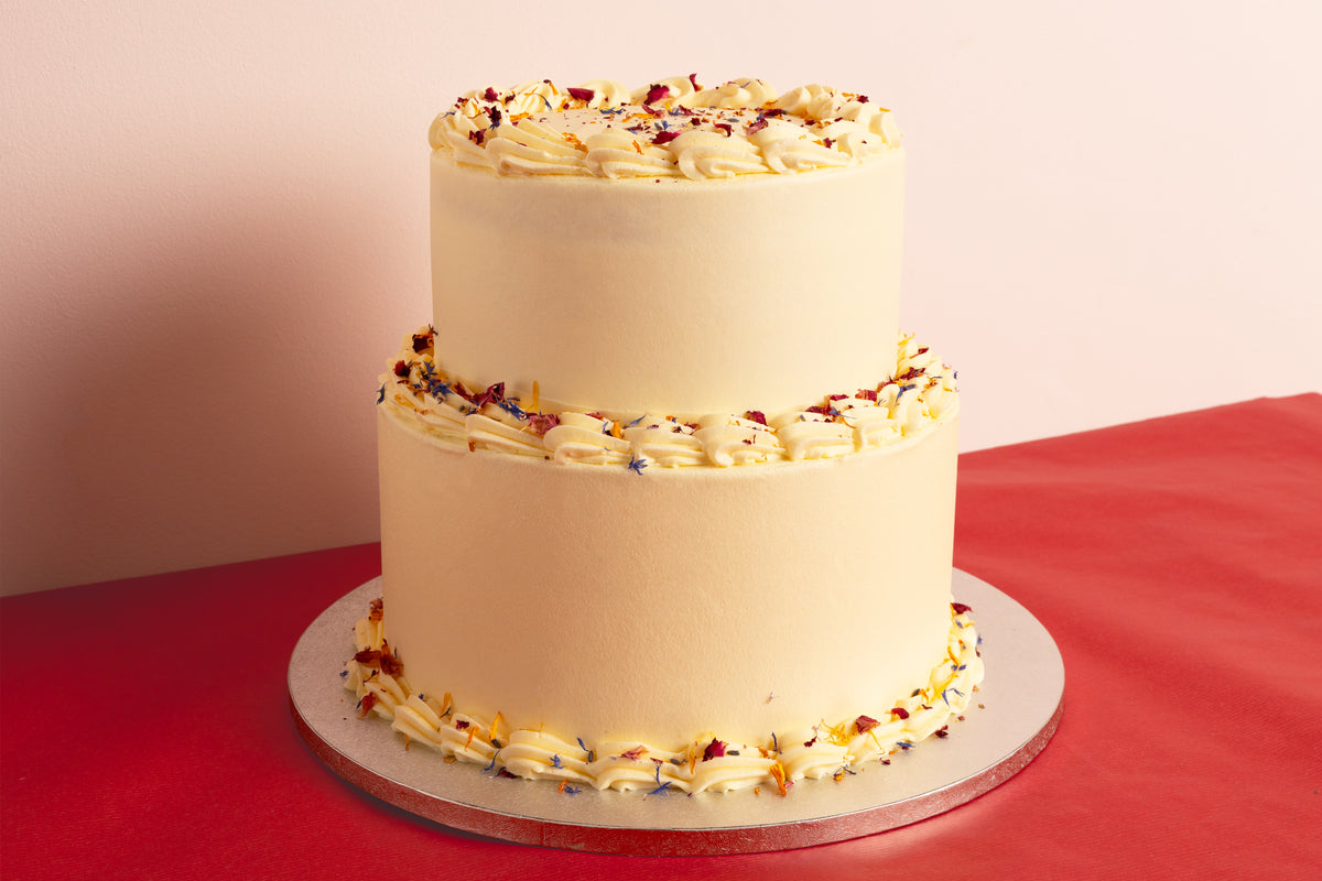 2 Tier Edible Flowers Wedding Cake