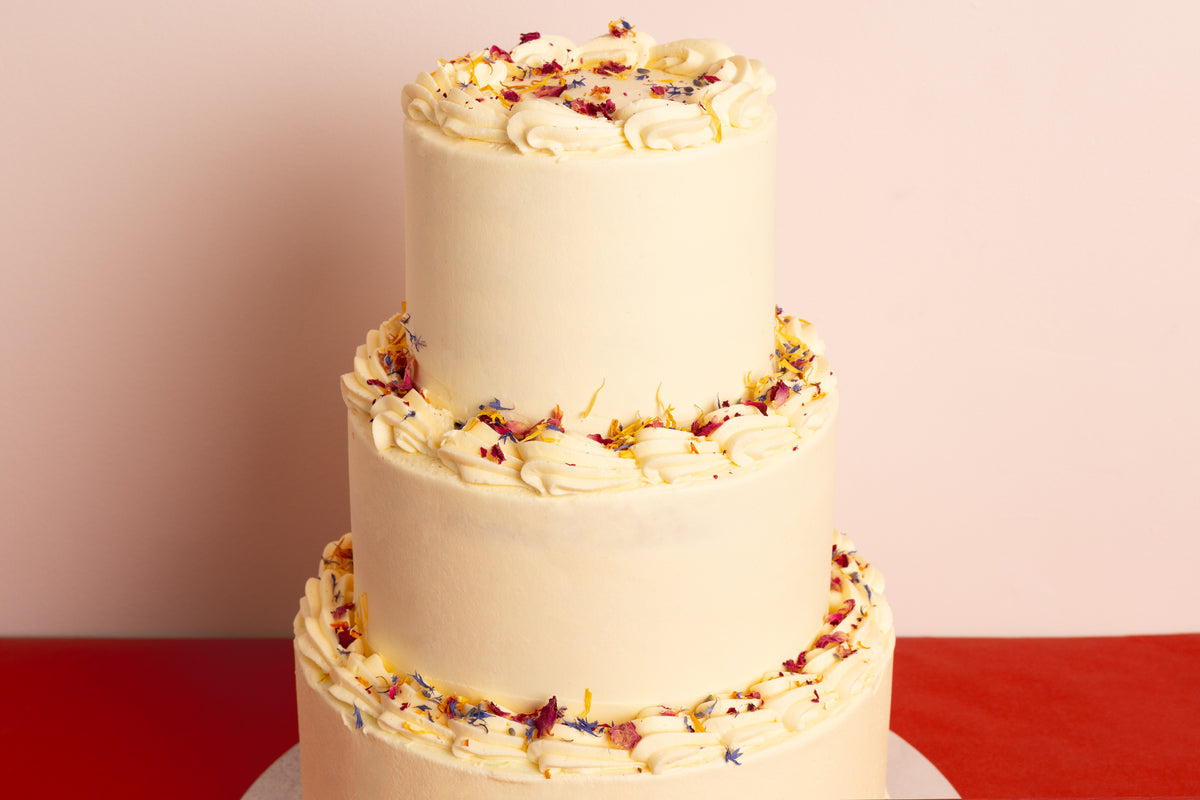 3 Tier Edible Flowers Wedding Cake (Copy)