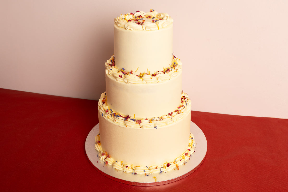 3 Tier Edible Flowers Wedding Cake (Copy)